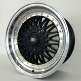 MST Wheels - MT13 Black Machined Lip Gold Rivets 15x8