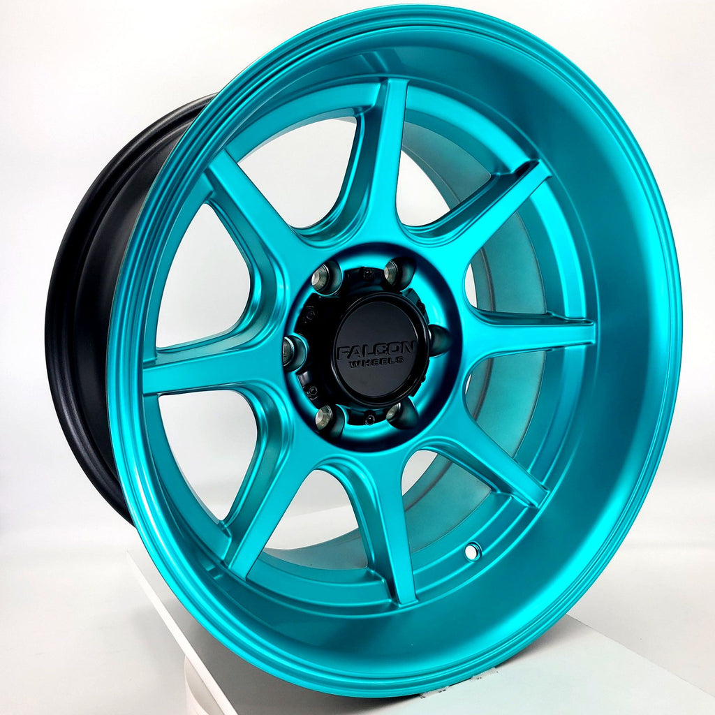 Turquoise Car Rims On Silver