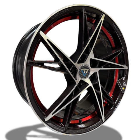 VLF WHEELS - VLF07 FlowForm Gloss Black Machined Red Line 18x8