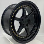 Aodhán Wheels - DS09 Gloss Black w/ Gold Rivets 18x8.5