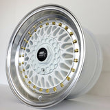 MST Wheels - MT13 White Machined Lip Gold Rivets 15x8