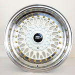 MST Wheels - MT13 White Machined Lip Gold Rivets 15x8
