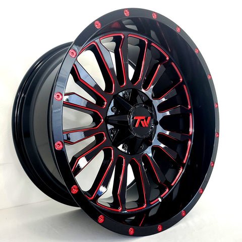 TW Wheels - T6 Gloss Black Red Milled 20x10