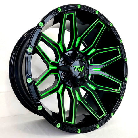 TW Wheels - T3 Gloss Black Green Milling 20x10