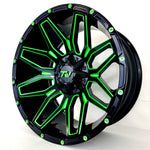 TW Wheels - T3 Gloss Black Green Milling 20x10