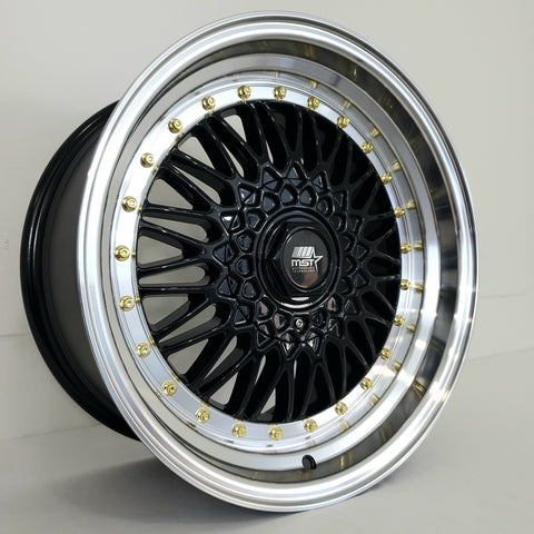 MST Wheels - MT13 Black Machined Lip Gold Rivets 17x8.5