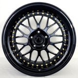 Aodhán Wheels - AH02 Gloss Black Gold Rivets 18x9.5