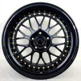 Aodhán Wheels - AH02 Gloss Black Gold Rivets 18x8.5