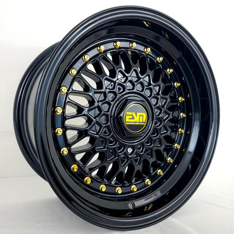 ESM Wheels - ESM002R Gloss Black Gold Rivets 15x8