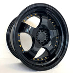 Aodhán Wheels - AH03 Gloss Black Gold Rivets 17x9