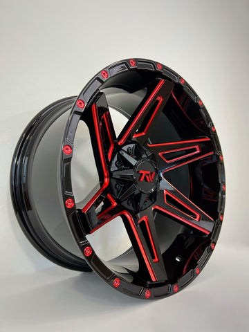 TW Wheels - T4 Gloss Black Red Milling 20x10