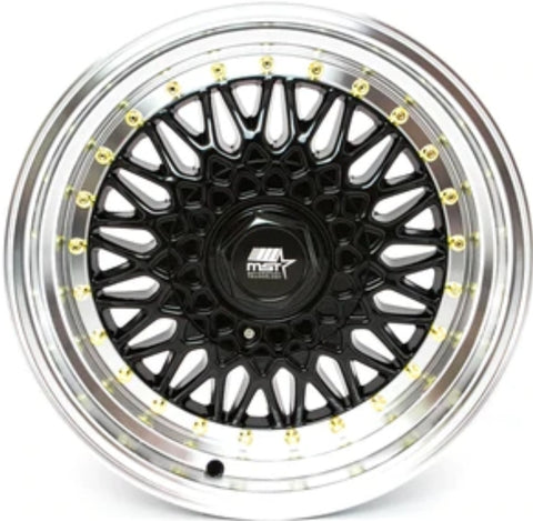 MST Wheels - MT13 Black Machined Lip Gold Rivets 16x8