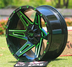 TW Wheels - T4 Gloss Black Green Milling 20x10