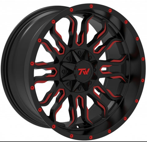 TW Wheels - T8 Gloss Black Red Milled 20x10